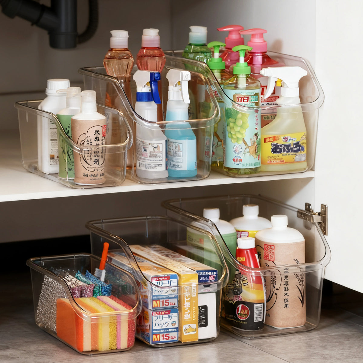 Kitchen Cabinet Organizer Bin with Wheels for Pots, Lids, and Utensils