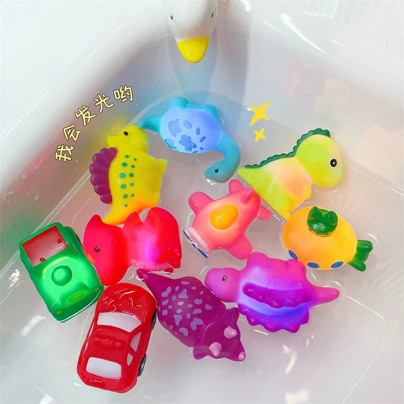 Light-Up Bath Toys for Kids, Floating Dinosaur and Vehicle Set with Induction and Fishing Net