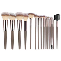 15-Piece Champagne Portable Soft Bristle Makeup Brush Set with Foundation and Blush Brushes