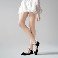 Ballet Style Lace-Trim Yoga Socks with Criss-Cross Straps and Non-Slip Grip for Pilates Dance