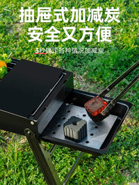 Portable Folding BBQ Grill for Outdoor Camping and Patio Use, Charcoal Barbecue Stove Set