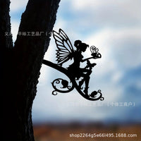 Fairy Garden Metal Silhouette Sculpture for Outdoor Yard Decor