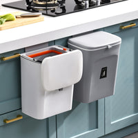 Wall-Mounted Kitchen Cabinet Waste Bin with Lid and Inner Bucket, 9L Hanging Trash Can for Bathroom and Home