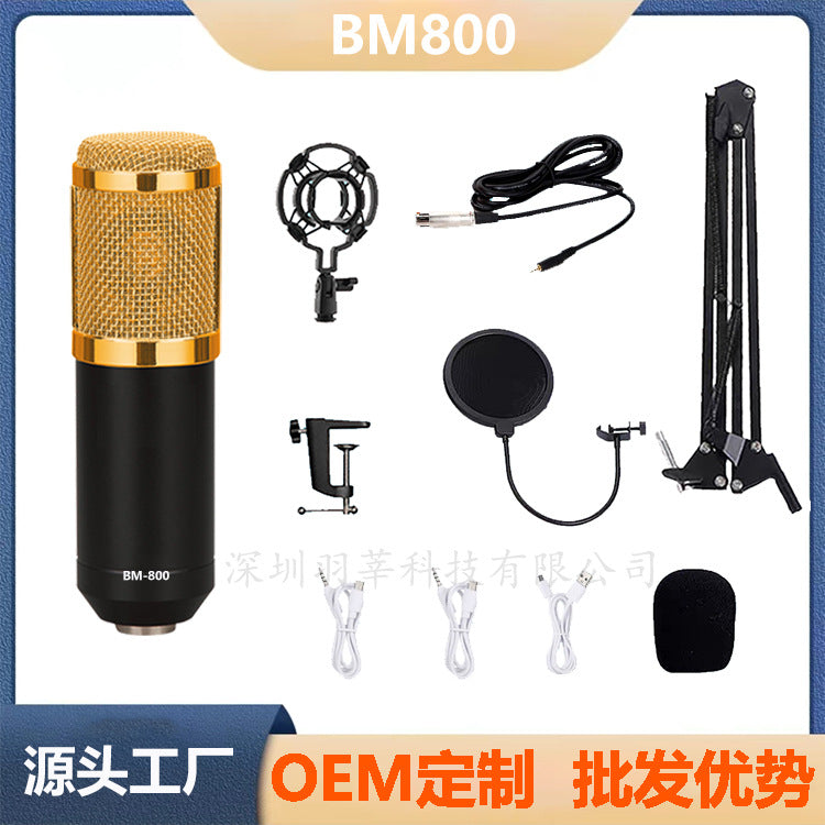 BM800 Condenser Microphone with V8 Sound Card for Live Streaming and Recording