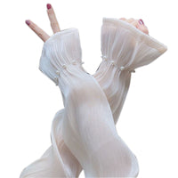 Pearl Embellished Sun Protection Arm Sleeves for Women, Thin Ice Silk, Fingerless, Outdoor Driving