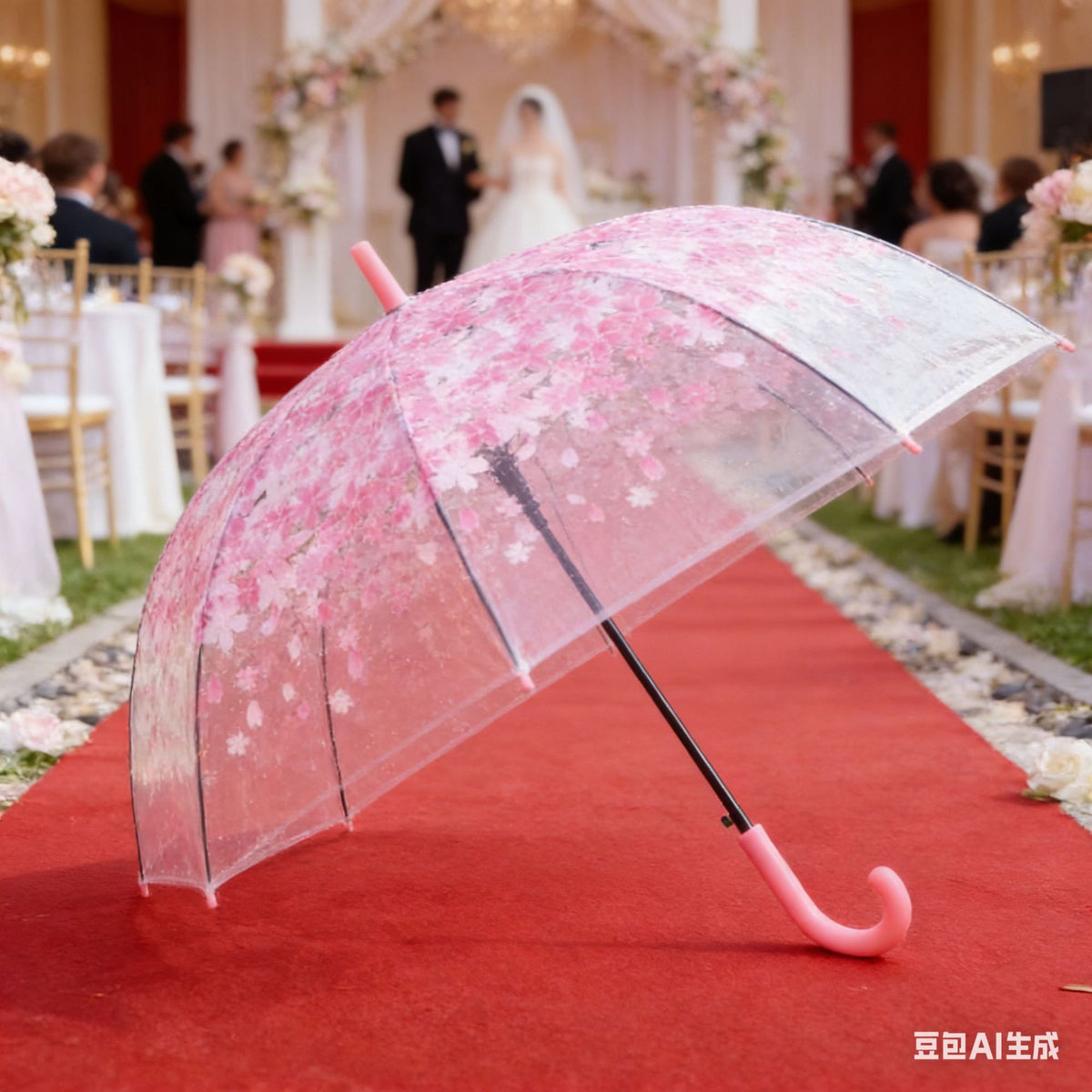 Cherry Blossom Clear Dome Umbrella for Wedding & Rain Protection