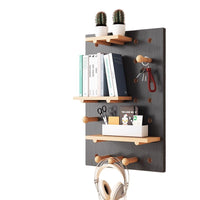 Solid Wood Pegboard Wall Mounted Storage Shelf Set for Living Room and Entryway Organization