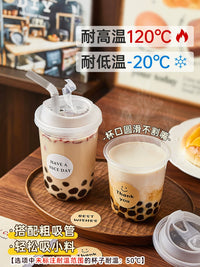 Disposable U-Shaped Plastic Cups with Lids for Coffee, Milk Tea, and Beverages