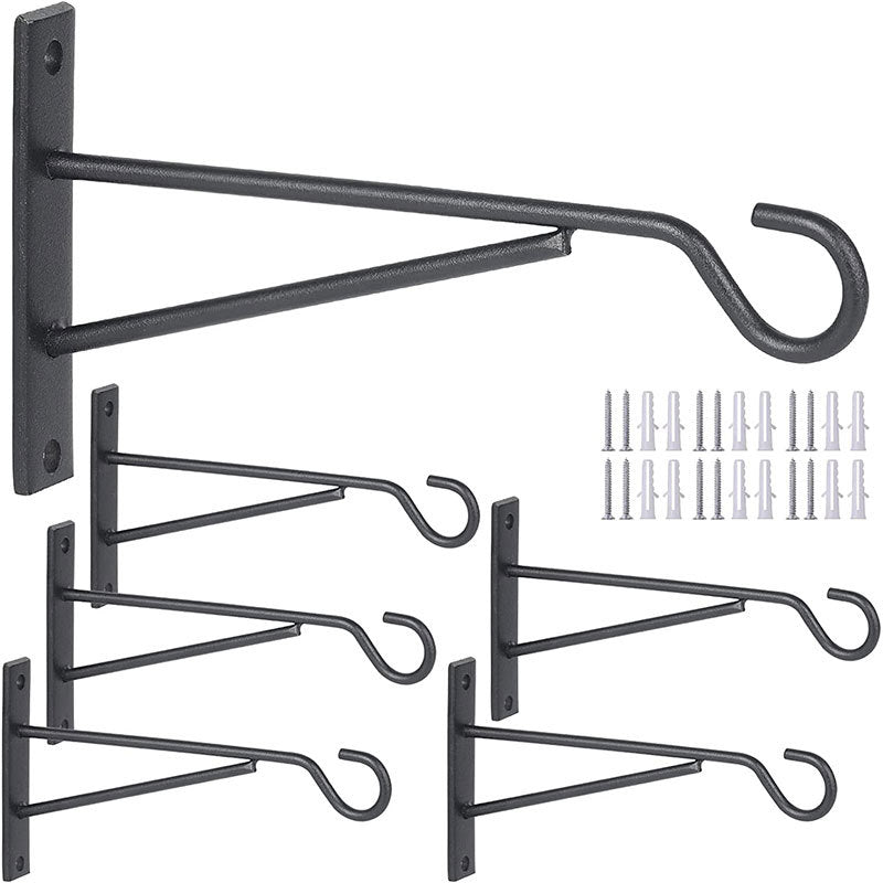 Metal Wall-Mounted Hanging Basket Bracket for Plants & Lanterns, Indoor/Outdoor
