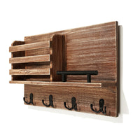 Wall-Mounted Solid Wood Shelf with Hooks for Entryway and Living Room Key Storage