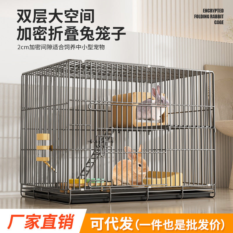 Large Double-Layer Rabbit Cage with Automatic Waste Tray for Indoor Pets