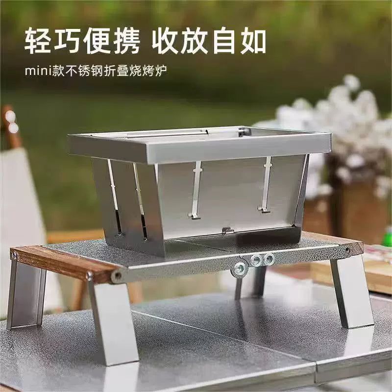 Portable Stainless Steel Folding Mini BBQ Grill with Charcoal Stove for Home Outdoor Camping