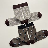 Japanese Retro Polka Dot Color Block Mid-Calf Socks for Women - Breathable Cotton