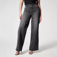 Women's High-Waist Elastic Washed Wide-Leg Denim Jeans