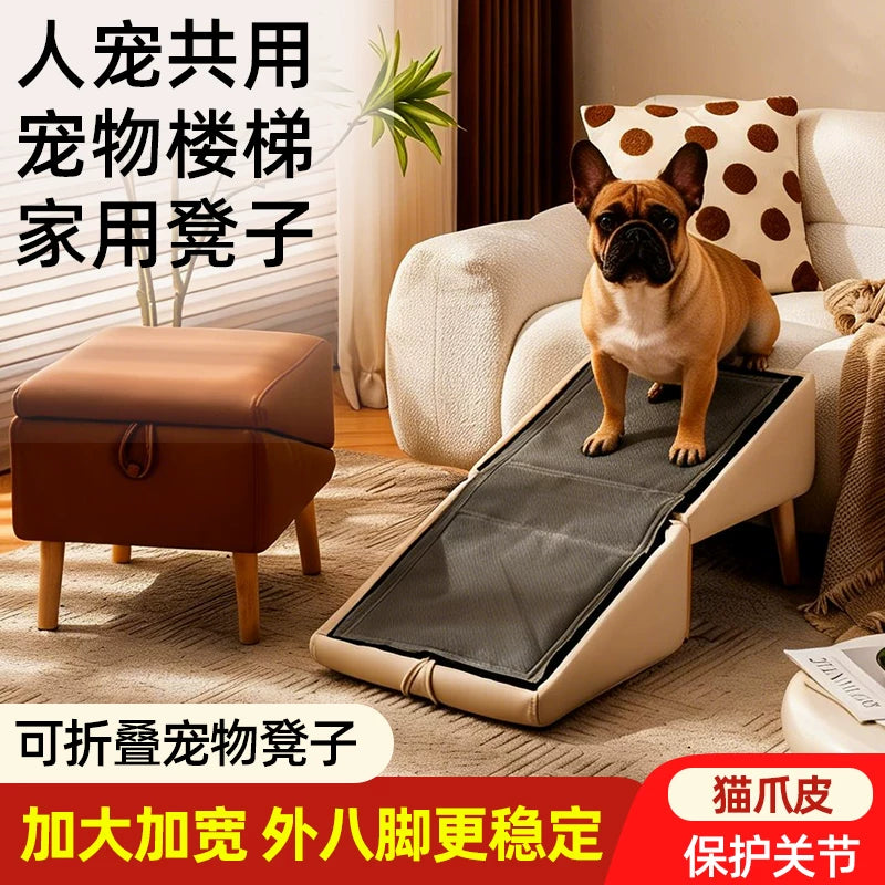 Valentin Pet Stairs Solid Wood Frame Cat Scratch Pad Dog Ramp Bedside Slope Pet Stool for Shared Use