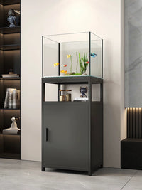 Minimalist Solid Wood Aquarium Stand with Metal Frame for Living Room, Multi-tier Fish Tank Base Cabinet