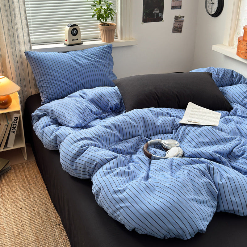 Washed Cotton Jacquard Duvet Cover Bed Sheet Set, Breathable & Skin-Friendly