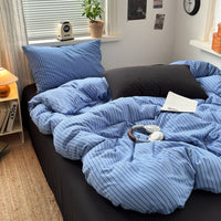 Washed Cotton Jacquard Duvet Cover Bed Sheet Set, Breathable & Skin-Friendly