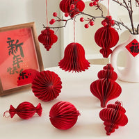 Chinese New Year Honeycomb Lanterns Christmas Tree Ornaments Red Paper Lanterns Small Pendants Mall Decorations