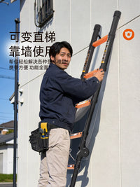 Lanjing Carbon Steel Telescoping A-Frame Ladder, Foldable Multi-functional Thickened Portable Engineering Lifting Stair Ladder for Home Use