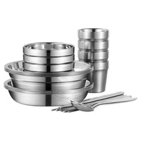 304 Stainless Steel Dinnerware Set for Camping & Home Use - Bowls, Plates, Spoons, Chopsticks