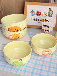 Cute Underglaze Ceramic Rice Bowl Cartoon Kids Heat-Resistant Individual Use