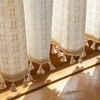 Japanese Retro Cotton Linen Blend Cafe Curtain for Windows and Doors, No-Drill Installation, Light Filtering Half Curtain