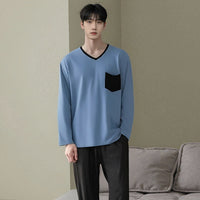 Men's Long Sleeve Pajama Set Casual Loungewear Spring Autumn