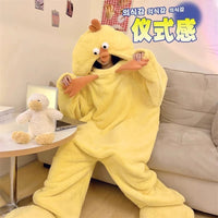 Cartoon Funny Chicken Coral Fleece Pajama Women's Winter Flannel One-Piece Thickened Sleepwear Home Robe