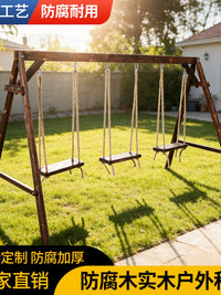 Solid Wood Outdoor Swing Chair for Patio Yard Balcony - Anti-Corrosion Double Seater Rocking Chair