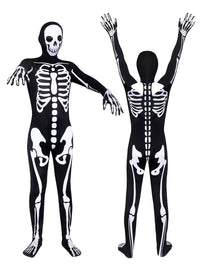 Halloween Skeleton Jumpsuit Costume for Adults and Kids, Spooky Skull Bodysuit for Cosplay Parties