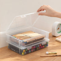 Large Capacity Transparent Stationery Storage Box for Pens and Art Supplies, Stackable Organizer