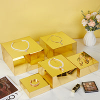 5-Piece Gold Mirror Acrylic Display Risers Set for Buffet & Dessert Tables