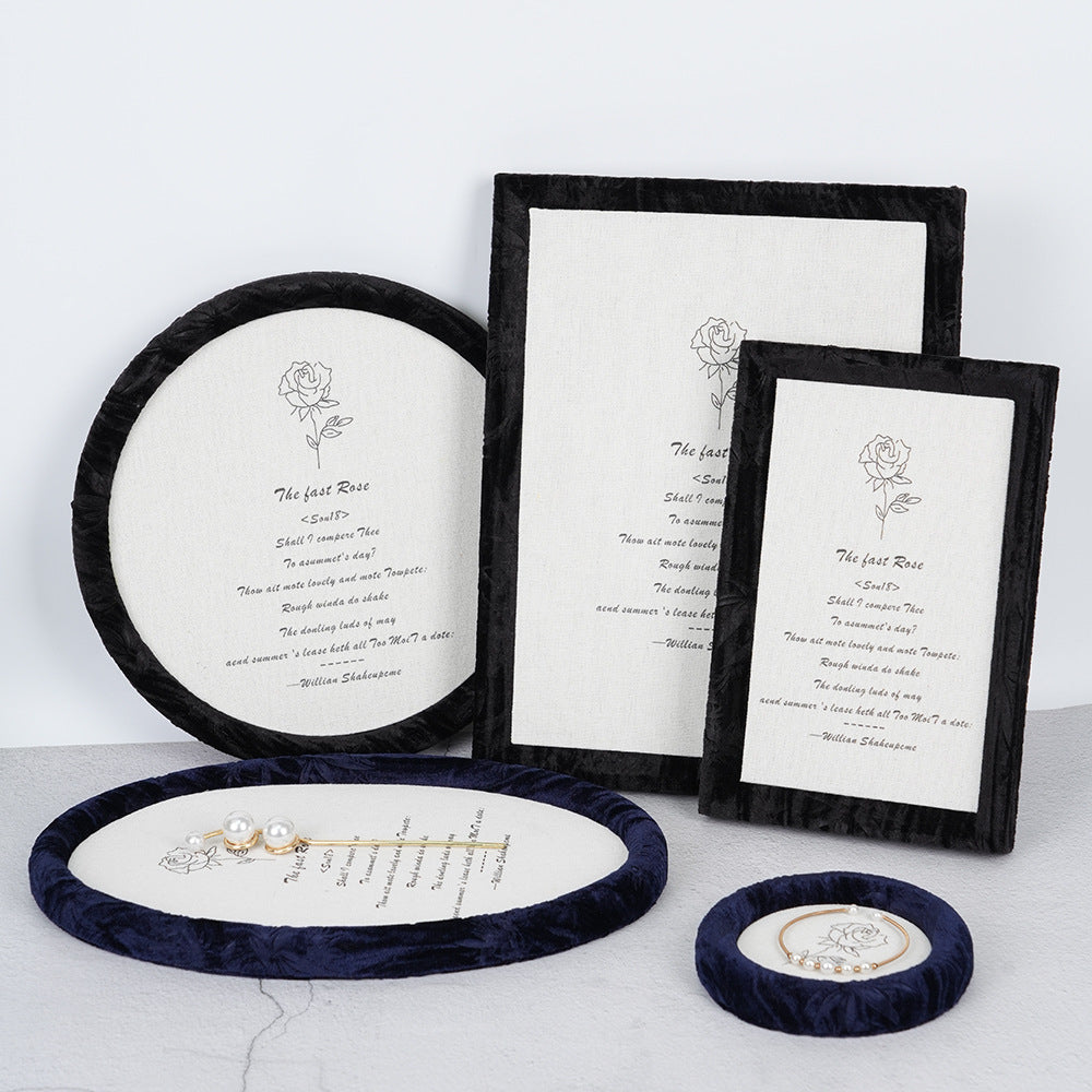 French Rose Fabric Wooden Jewelry Display Tray for Rings Necklaces Earrings