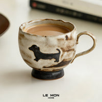 Japanese Retro Dachshund Ceramic Mug Kiln-Fired Rough Pottery Coffee Cup Wabi-Sabi Style Home Office Water Mug
