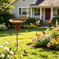 Outdoor Metal Bird Bath Feeder with Garden Stake for Lawn and Patio