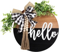 Welcome Round 3D Wooden Door Sign Farmhouse Decor Wall Hanging Spring Summer Wreath