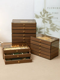 Walnut Grain Jewelry Organizer Box for Earrings Necklaces Rings Hairpins, Desktop Display Storage Case
