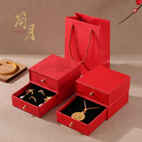 Elegant Drawer Jewelry Gift Box for Necklaces and Ornaments, Festive Red Packaging