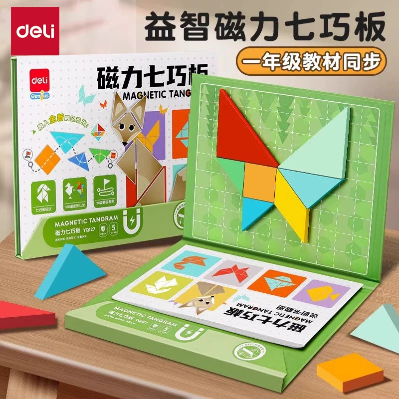 Deli Wooden Tangram Puzzle Set for Kids - Educational STEM Toy for Early Learning
