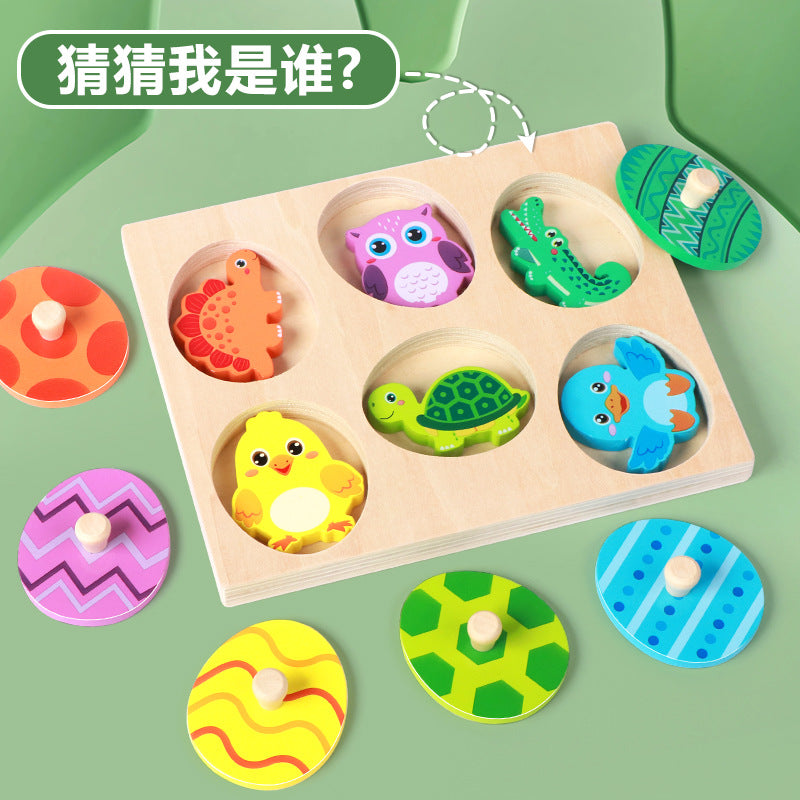 Wooden 3D Dinosaur Egg Multi-Layer Puzzle for Kids, Educational Cartoon Animal Grasping Board Toy