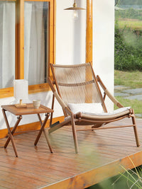 Foldable Rattan Lounge Chair with Side Table for Balcony Garden Patio