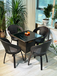 Outdoor Swivel Rattan Chair and Table Set for Patio and Garden