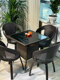 Outdoor Rattan Swivel Chair and Table Set, Reinforced High-Back Patio Furniture