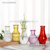 European Vintage Embossed Glass Vase Set for Dried Flowers - Living Room & Bedroom Decor