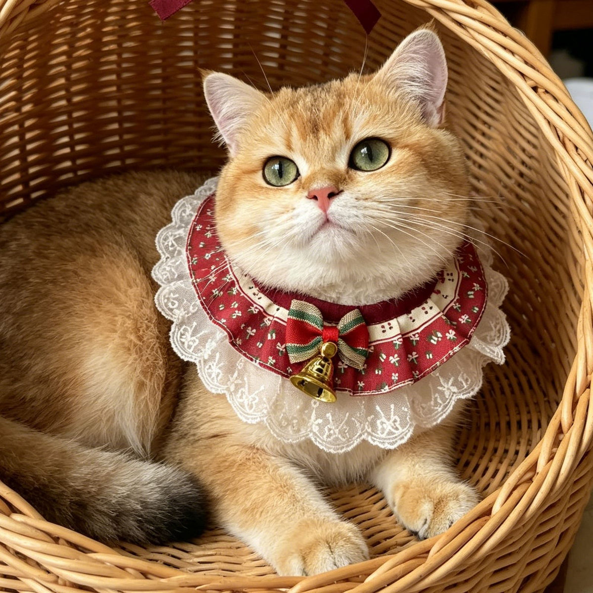 Pet Christmas Scarf with Bowknot Lace Collar for Cats and Small Dogs