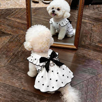 Pet Summer Dress with Leash Ring, Breathable Heart Bow Princess Skirt for Small Dogs & Puppies