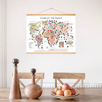 Educational World Map with Flags for Kids - English Learning Wall Art