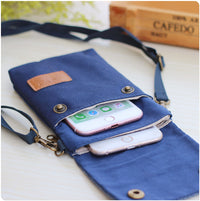 Solid Color Canvas Crossbody Phone Bag with 3 Layers, Casual Fabric Shoulder Purse and Wallet