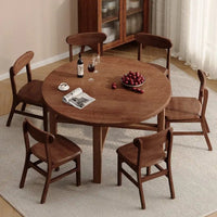 Round Solid Wood Leg Dining Table Walnut Finish for Small Homes
